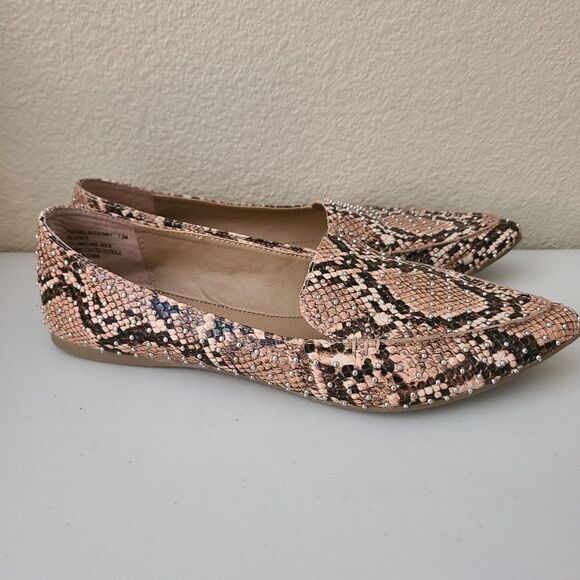 steve madden feather-s studded loafer flats tan snake print womens size 7.5M - Picture 4 of 8